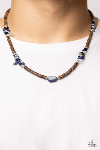 Stony Survivor - Blue - Stone Wooden Bead Paparazzi Short Men's Necklace