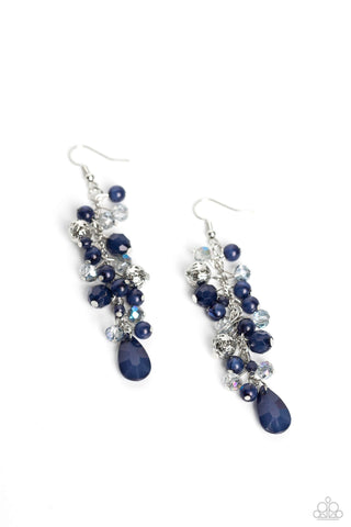 Cheeky Cascade - Blue - Faceted Crystal Bead Paparazzi Fishhook Earrings