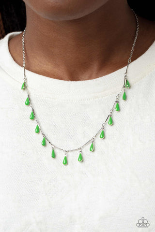 Drop-Dead Dance - Green - Dainty Teardrop Paparazzi Short Necklace