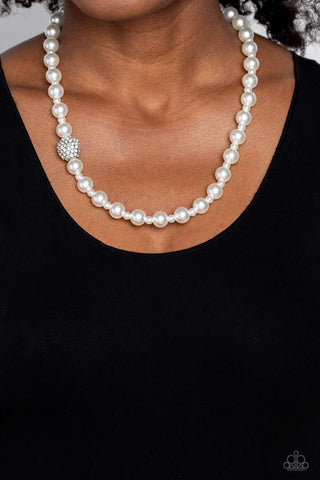 Countess Chic - White - Pearl and Rhinestone Paparazzi Short Necklace