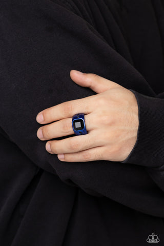 Daily Dominance - Blue - Black Square Cut Gem Paparazzi Men's Ring