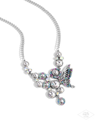 As Luck Would HALF It - White - and Iridescent Gem Butterfly Paparazzi Short Necklace - Black Diamond Exclusive