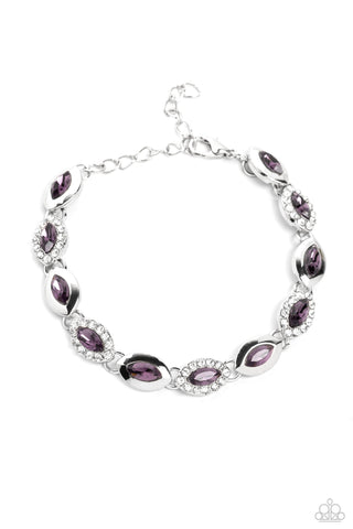 Some Serious Sparkle - Purple - Marquise Cut Rhinestone White Halo Paparazzi Lobster Claw Bracelet