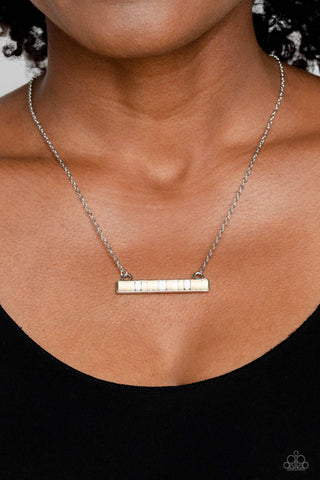 Barred Bohemian - White - Stone Bead Paparazzi Short Bar Necklace