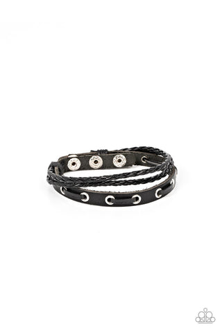 Road Cruise - Black - Studded Leather Paparazzi Urban Wrap Snap Bracelet