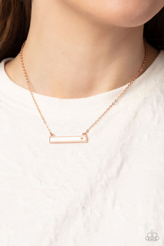 Devoted Darling - Copper - White Shell Heart Cutout Paparazzi Short Bar Necklace