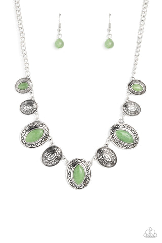 Textured Trailblazer - Green - Oval Jade Stone Paparazzi Short Necklace