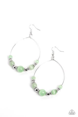 Cat's Eye Charisma - Green Stone Bead Paparazzi Fishhook Earrings