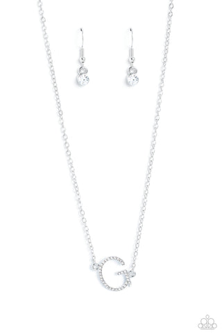 INITIALLY Yours - G - White Rhinestone Paparazzi Short Necklace