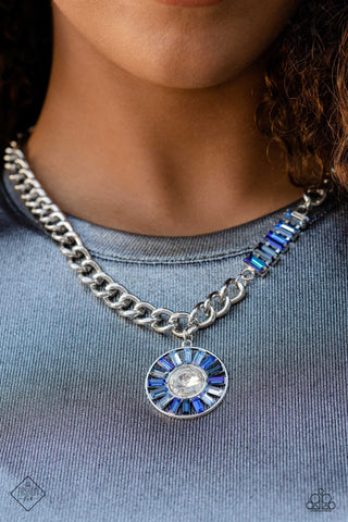 Tiered Talent - Blue - Emerald-Cut Ombre Rhinestone Pendant Paparazzi Short Necklace - July 2023 Magnificent Musings