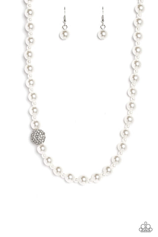 Countess Chic - White - Pearl and Rhinestone Paparazzi Short Necklace