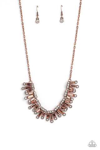 Sunburst Season - Copper - Rhinestone Bar Paparazzi Short Necklace