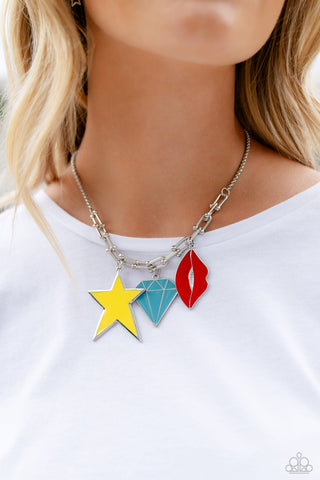 Scouting Shapes - Multi - Lip, Star, Diamond Charm Paparazzi Short Necklace