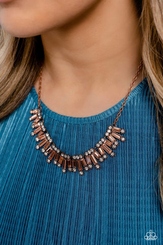 Sunburst Season - Copper - Rhinestone Bar Paparazzi Short Necklace