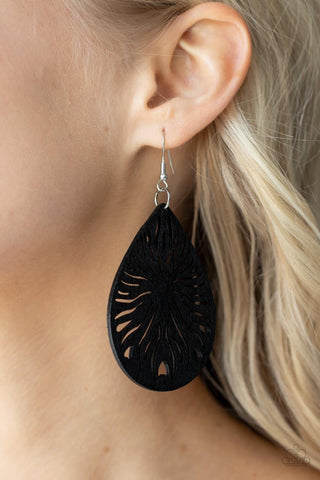 Sunny Incantations - Black - Wooden Sun Teardrop Paparazzi Fishhook Earrings