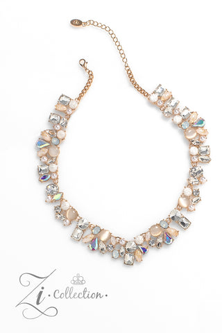 Enchanting - 2023 Zi Collection - Gold with White and Iridescent Gem and Cat's Eye Stone Paparazzi Short Statement Necklace