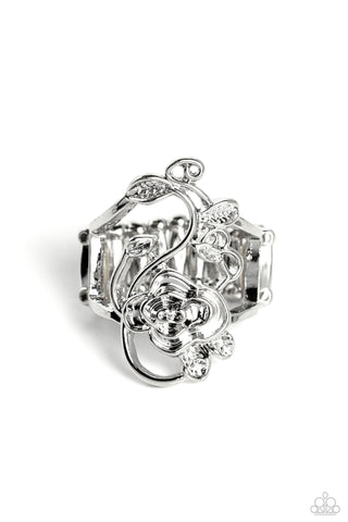 What ROSE Around - Silver - Flower Paparazzi Ring