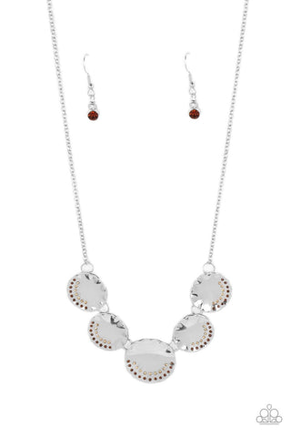 Swanky Shimmer - Brown - Rhinestone Silver Disc Paparazzi Short Necklace