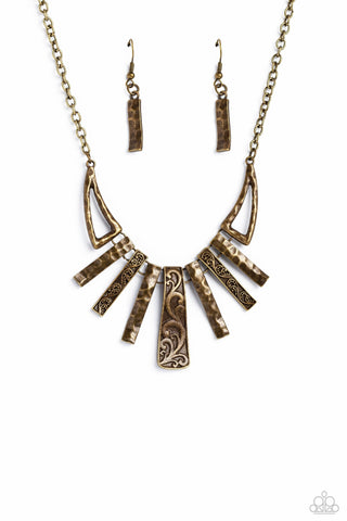 Paisley Pastime - Brass - Hammered Bar Paparazzi Short Necklace