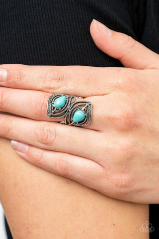 Mesa Mystique - Blue - Turquoise Stone Leaf Paparazzi Ring