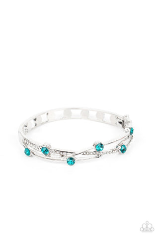 Slammin Sparkle - Blue - Rhinestone Silver Paparazzi Hinge Bracelet