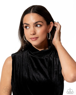Glitzy By Association - Gunmetal - White Rhinestone Paparazzi Hoop Earrings