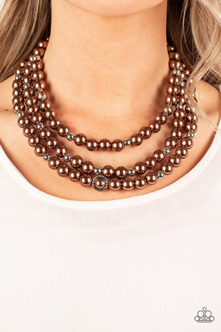 Needs No Introduction - Brown - Pearl Bead Tiered Paparazzi Short Necklace