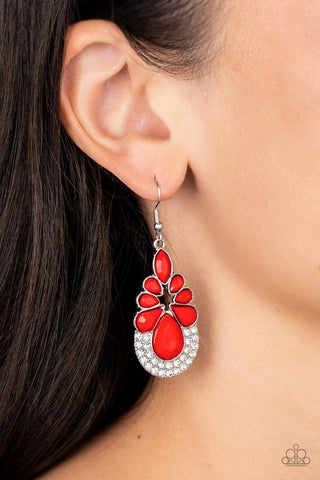 Beachfront Formal - Red - Teardrop and Marquise Bead White Rhinestone Paparazzi Fishhook Earrings