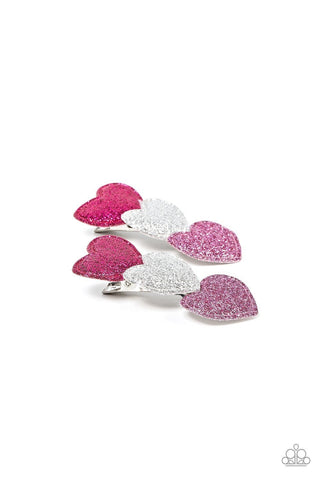 Love at First SPARKLE - Multi - Pink, Red, White Glitter Heart Paparazzi Hair Clips