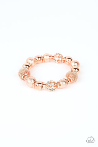 We Totally Mesh - Copper - Beaded and White Rhinestone Paparazzi Bracelet