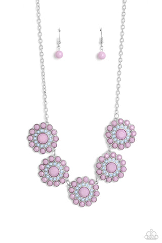 Floral Fervor - Purple - Beaded Flower Paparazzi Short Necklace