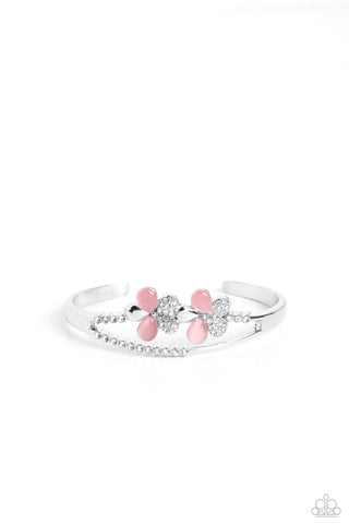 Broadway Stage - Pink - Cat's Eye Petal White Rhinestone Paparazzi Cuff Bracelet