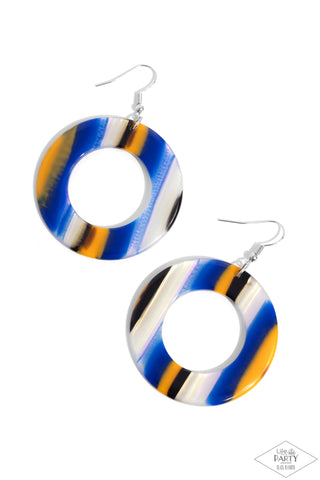 In Retrospect - Blue - Colorful Acrylic Hoop Paparazzi Fishhook Paparazzi Earrings - Black Diamond Exclusive