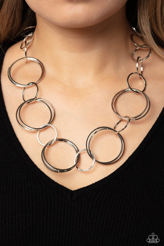 Shimmering Symphony - Silver - Interlocking Ring Paparazzi Short Necklace