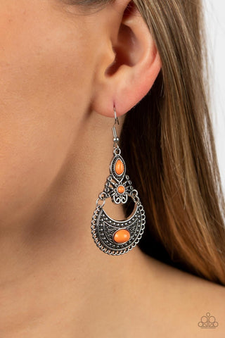 Sahara Samba - Orange - Stone Accent Filigree Paparazzi Fishhook Earrings