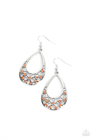 Terrace Trinket - Orange - Rhinestone Center Flower Paparazzi Fishhook Earrings