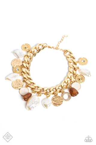 SEA for Yourself - Gold - Seashell, Pearl, Tiger's Eye Paparazzi Lobster Claw Bracelet - August 2023 Fiercely 5th Avenue