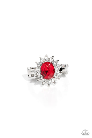 Red Carpet Reveal - Red - Oval-Cut Rhinestone Paparazzi Dainty Ring