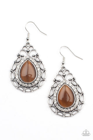 Endlessly Enchanting - Brown - Teardrop Cat's Eye Stone Paparazzi Fishhook Earrings