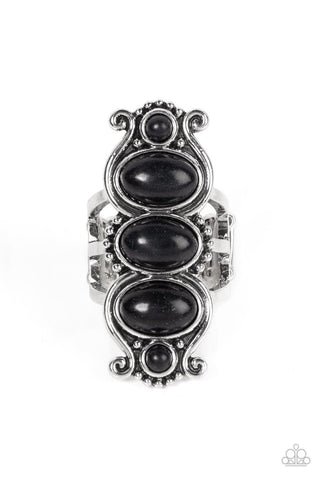 Roswell Relic - Black - Oversized Black Stone Paparazzi Ring