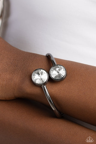 Daily Dazzle - Black - Oversized White Gem Gunmetal Paparazzi Hinge Bracelet