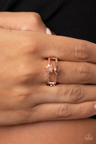 Embraceable Elegance - Copper - Round and Marquise Cut Rhinestone Paparazzi Dainty Ring