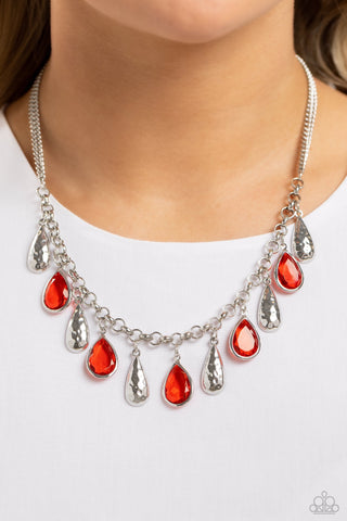 Teardrop Timbre - Red - Faceted Bead Paparazzi Short Necklace