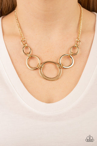 Short Circuit - Gold - Flat Gold Hoop Paparazzi Short Necklace