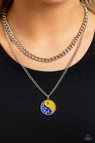 Night and Day - Yellow - and Blue Yin-Yang, Moon and Sun Tiered Paparazzi Short Necklace