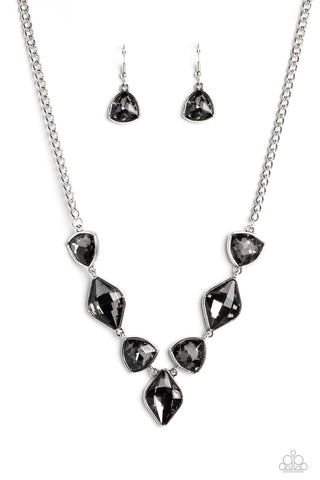 Glittering Geometrics - Silver - Hematite Gem Paparazzi Short Necklace