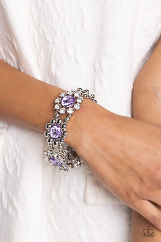 Pact of Petals - Purple - Rhinestone Center Flower Paparazzi Stretchy Bracelet