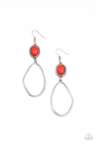 Adventurous Attitude - Red - Bead Asymmetrical Frame Paparazzi Fishhook Earrings