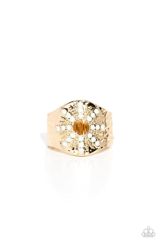 Stylish Sunbeam - Gold - White Rhinestone Sun Paparazzi Ring