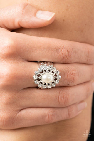 A-List Admirer - White - Pearl Center Rhinestone Paparazzi Ring